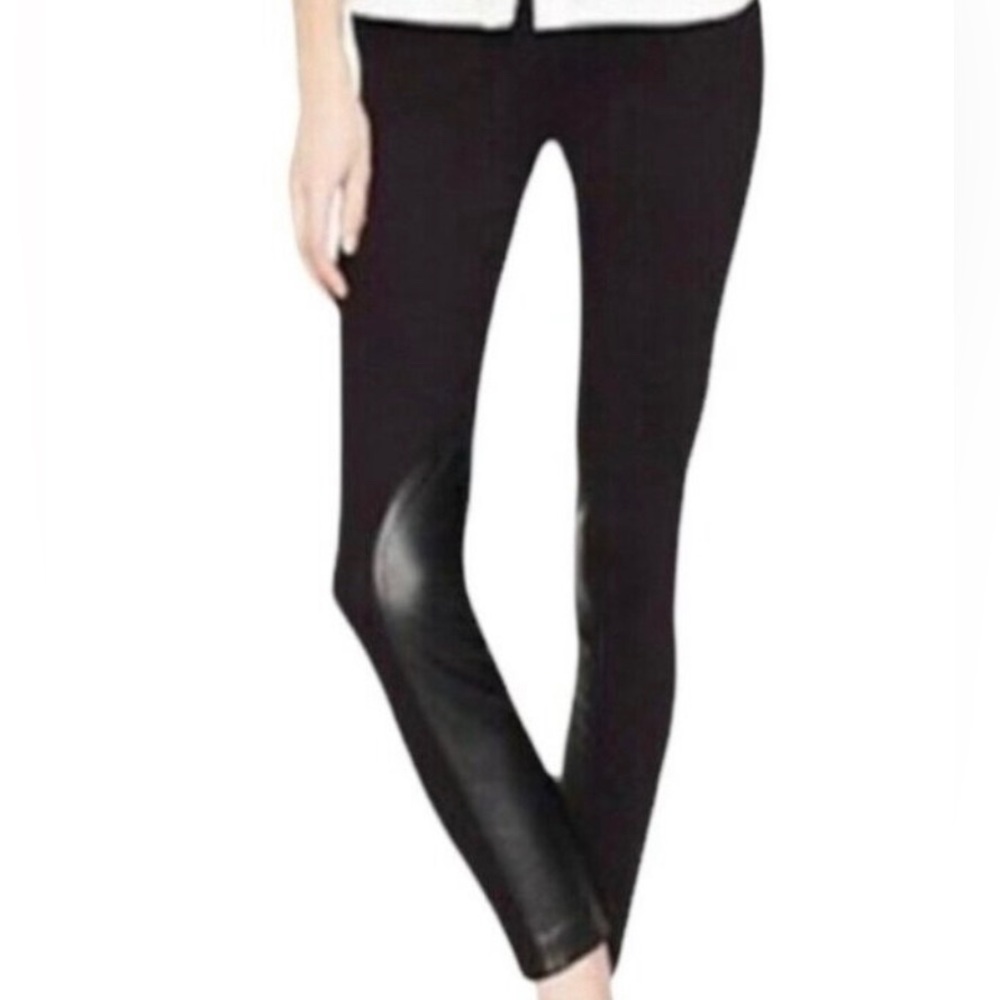 J Crew Black Pull On Riding Pant with Leather size 8